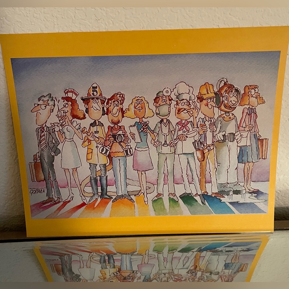 Collectable cartoon print by artist Gorman, likely depicting various occupations